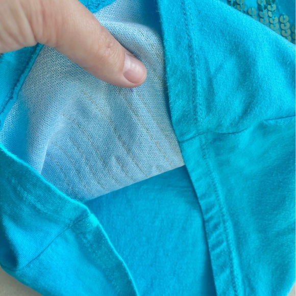 4/$20💥Sequin Waterfall Tank Top, Teal Blue, Sporty Straps, Soft Cotton, Lined - Picture 7 of 9